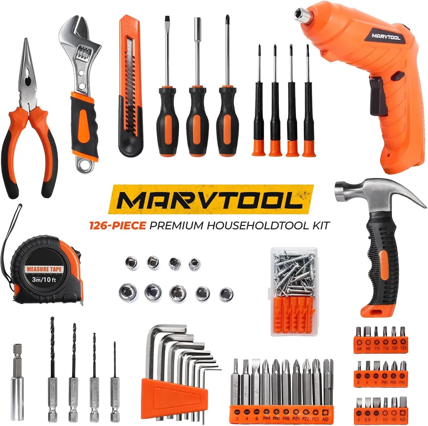 140/152/57 Piece Tool Set, Tool Box with 4/12V Cordless Drill, Home Repair Hand Tool Kit, General Drill Set for DIY House Repair