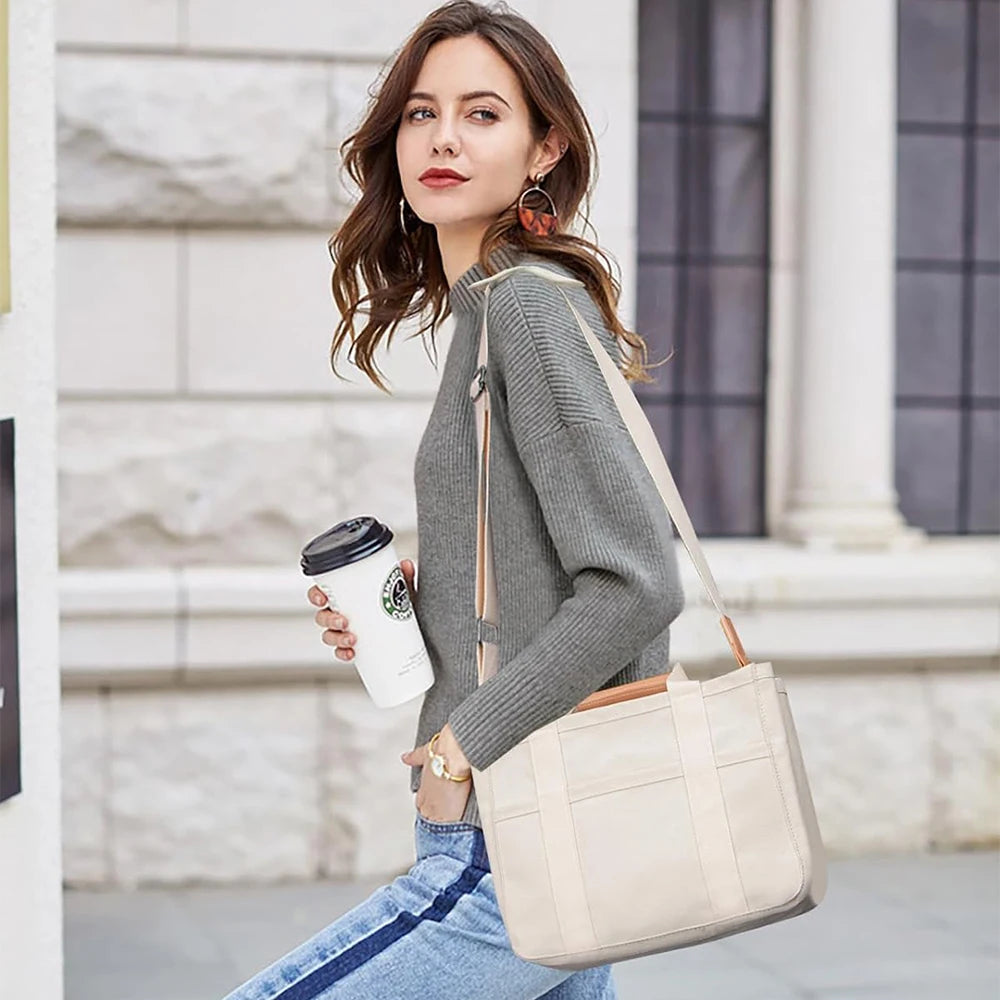 Women’s Canvas Tote Bag with Multiple Pockets, Large Capacity Shoulder Messenger Bag, Stylish, Durable & Versatile for Daily