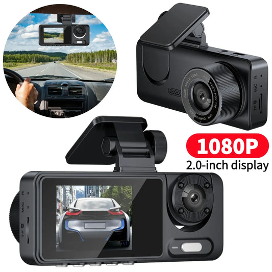 1080P WiFi Dash Cam HD Car DVR with 2 Inch IPS Screen Triple Lens Video Recorder for Front Rear Inside Parking Monitoring