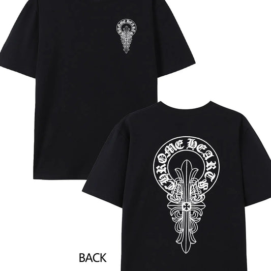 300G Pure Cotton Double Sided Printed T Shirt Cross Pattern Casual Crew Neck for Men and Women
