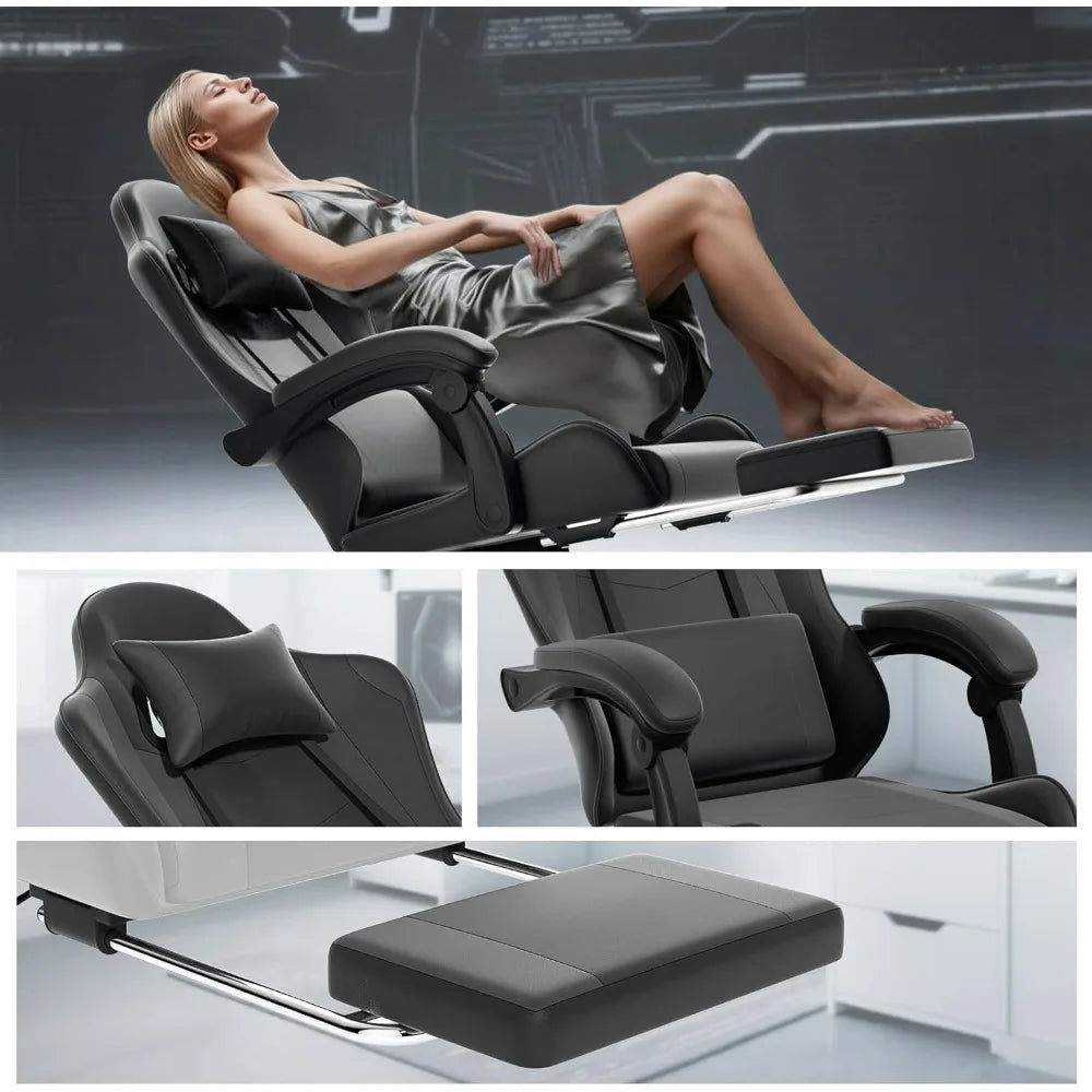 Athena Collection Carbon Fiber Black Gaming Chair - Ergonomic with Footrest Headrest Lumbar Support Height Adjustable Swivel