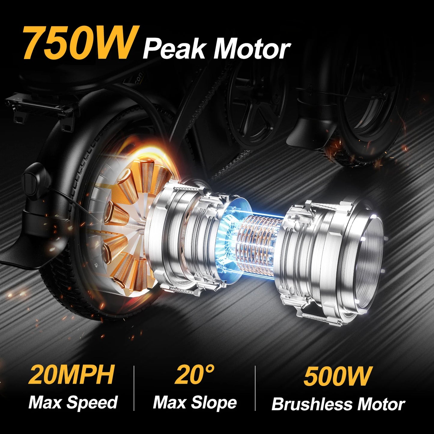 Max Speed Peak 750W Electric Bike Folding 48V 20MPH