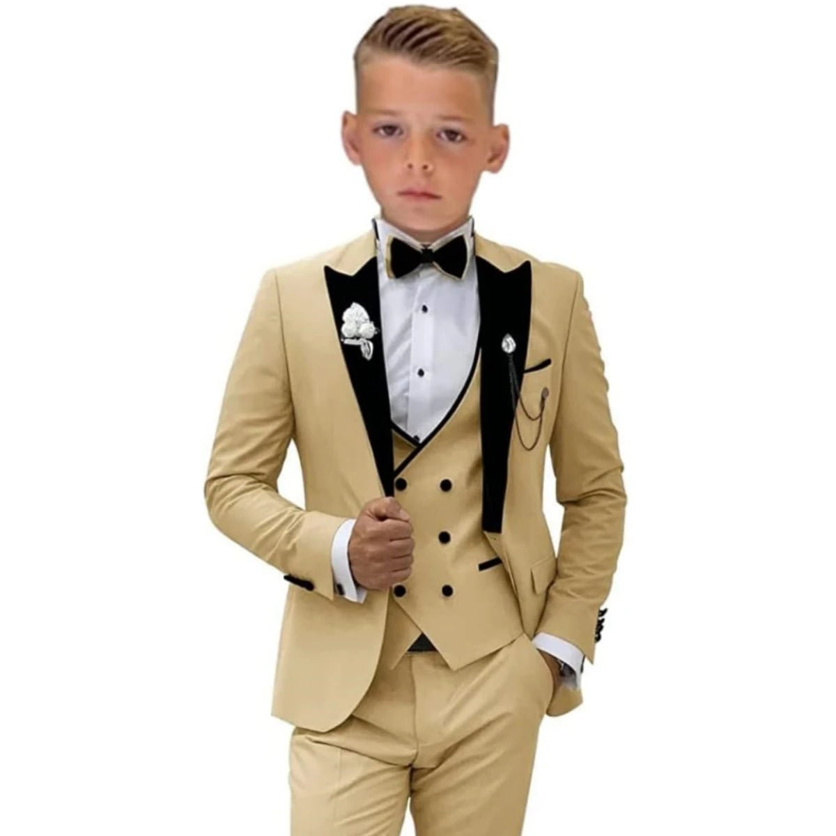 24 Hour Ship Boy's Formal 4 Piece Suit Set Blazer Vest Pants Bow Tie Smart Kids Tuxedo Dress Wedding Ring Bearer