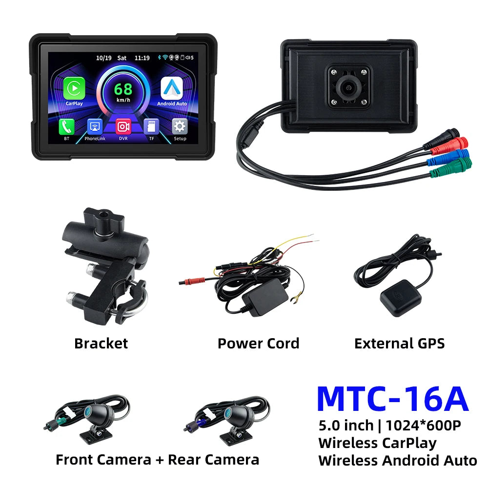 EKIY 5 Inch Wireless CarPlay and Android Auto Portable Motorcycle GPS Navigation Display Screen