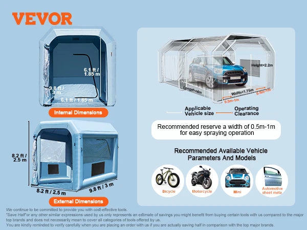 VEVOR Inflatable Paint Booth Portable Spray Booth with Powerful Blowers and Air Filter System