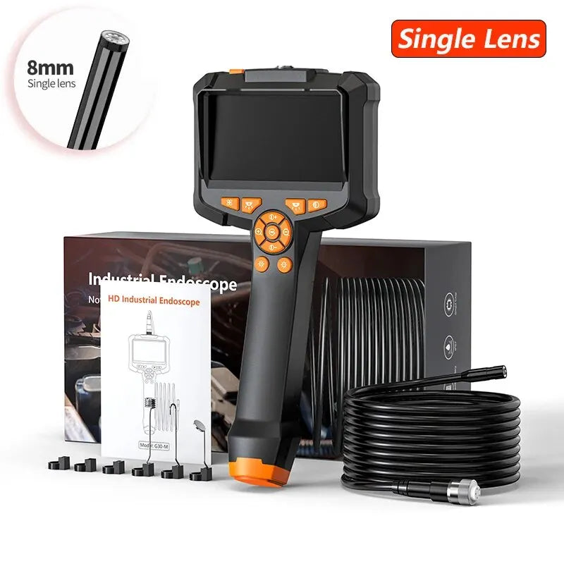 Industrial Endoscope Camera 4.3 Inch IPS Screen IP67 Waterproof HD 1080P 8mm Lens Pipe Sewer Inspection Borescope for Car