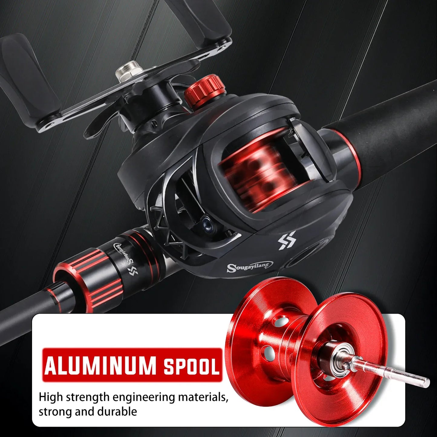 Sougayilang Fishing Rod Reel Combo 1.8 to 2.1 Meter Carbon Fiber Casting Rod and 7.2 to 1 Gear Ratio Baitcasting Reel Max Drag 10 Kilograms for Bass Fishing
