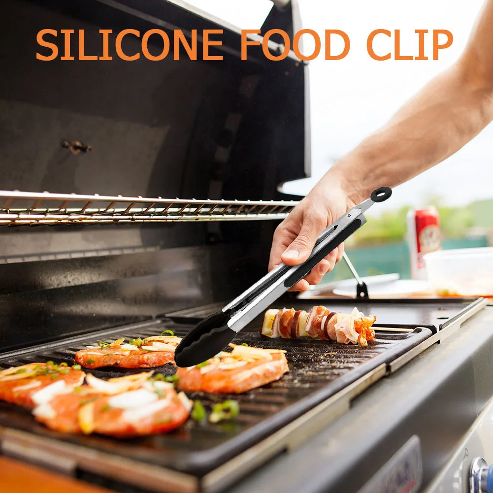 BBQ Grilling Tong Stainless Steel Anti-scalding Bread Food Clip Salad Bread Serving Non-Stick Tool for Kitchen Barbecue