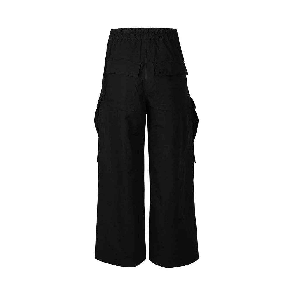 Ro Style Wide Leg Drawstring Black Cargo Pants Unisex Casual Streetwear