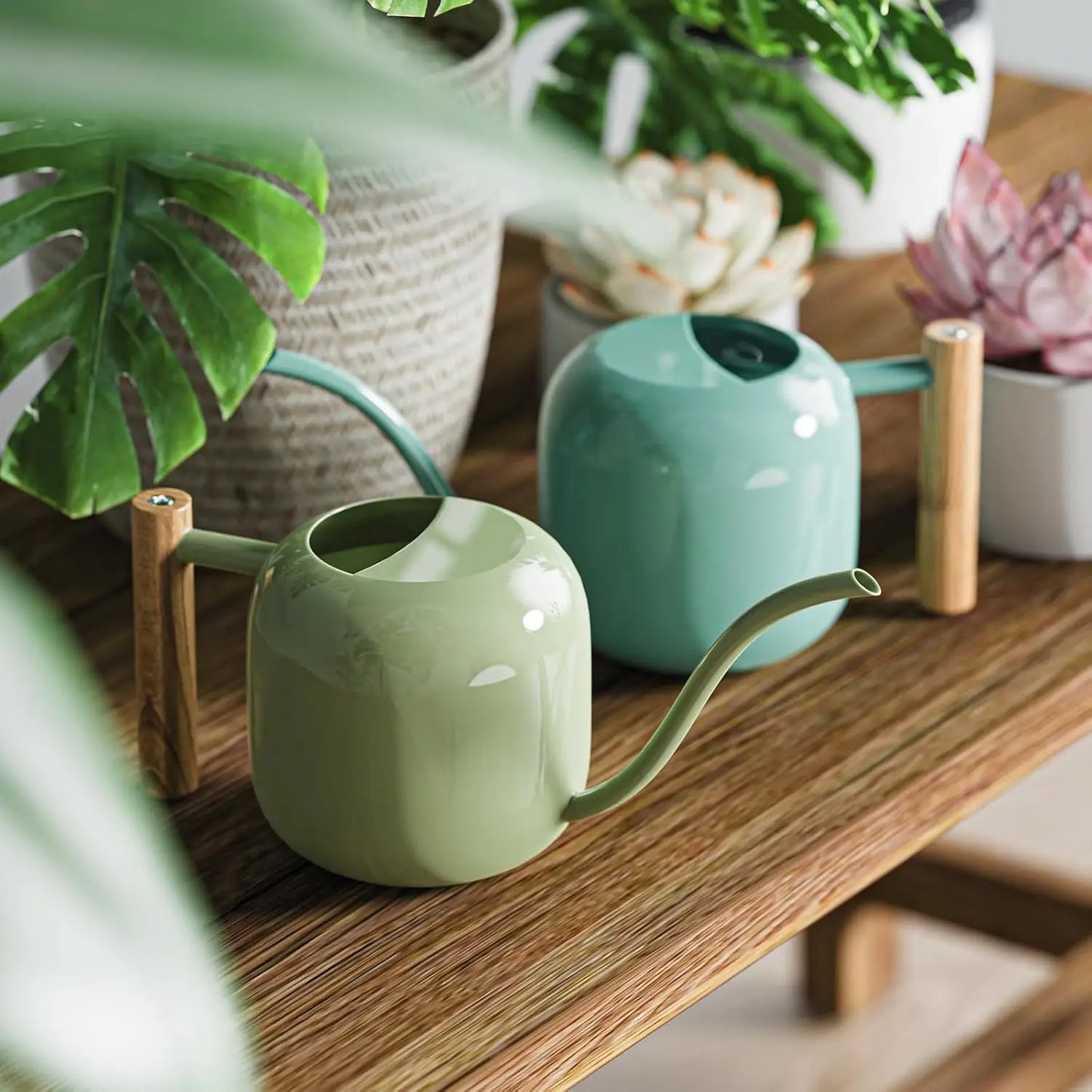 Green Moon Water Can 1.2L Stainless Steel Long Spout for Indoor Outdoor Plants Bonsai Garden Flowers