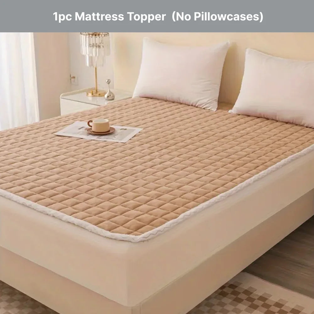 Milk Velvet Mattress Pad Soft Breathable Bedding Protector Queen Size Comfortable Quilted Top Mattress Cover
