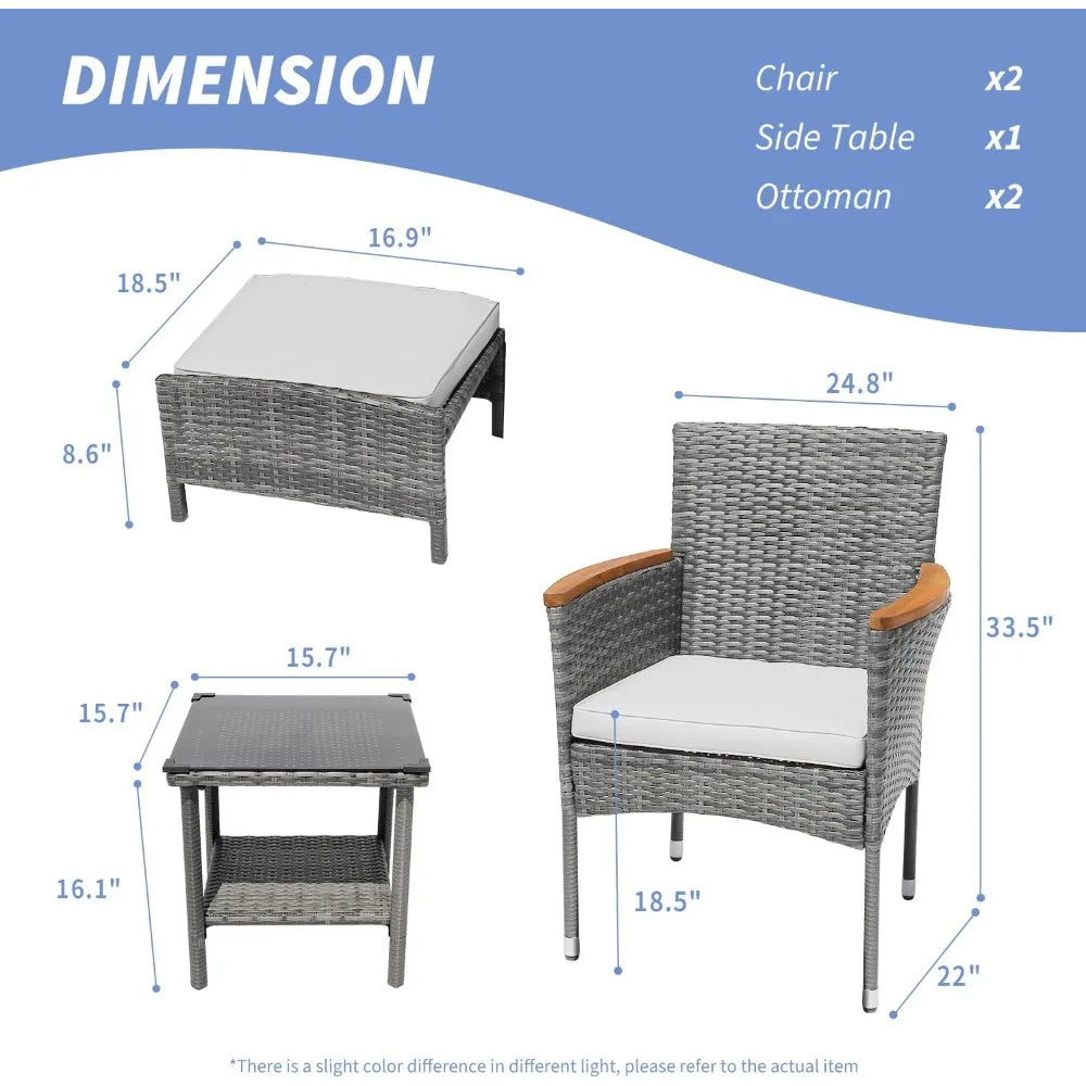 ANGDUO Outdoor Patio Furniture Set With Table And Ottomans