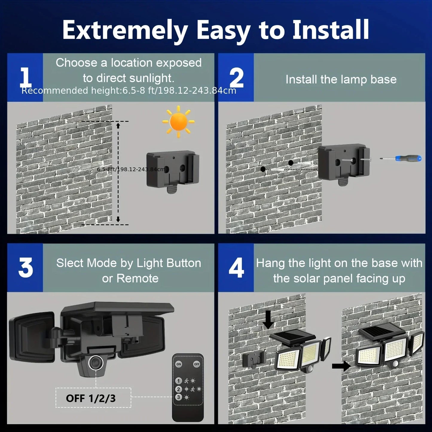 SZRSTH 3 Head Solar Motion Sensor Security Light Remote