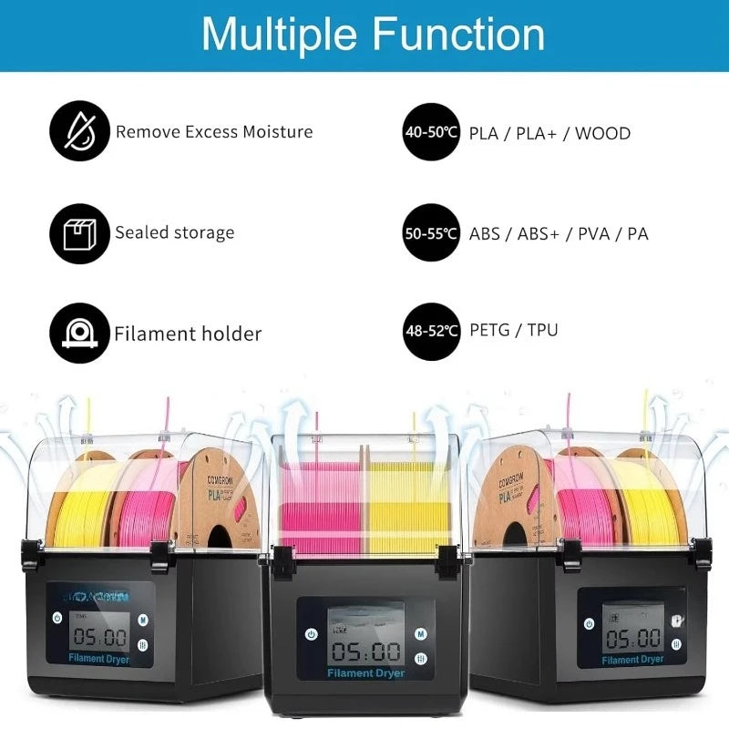 3D Printer Filament Dryer Box and Storage for PLA PETG ABS Filaments Compatible with 1.75mm and 2.85mm Filament Dehydrator Spool Holder