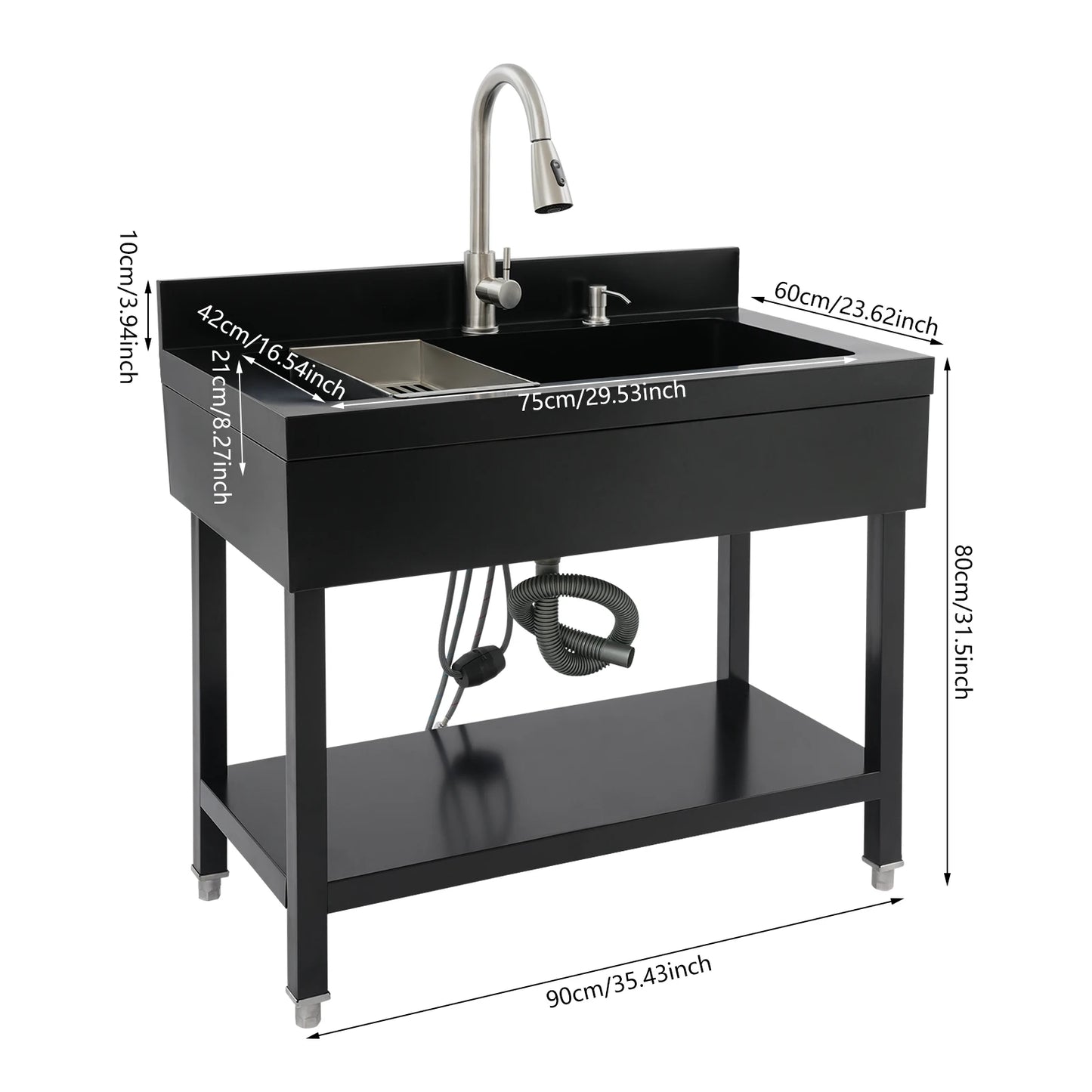 Freestanding 75*42cm/55*36cm Stainless Steel Utility Sink, Laundry&Utility Room Sinks, Rectangular Single Bowl Black/Silver