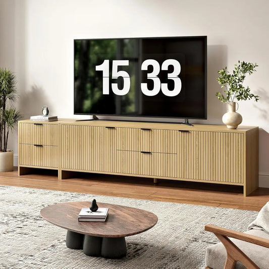 HUANZHUANG Fluted TV Stand With 4 Drawers And Shelves
