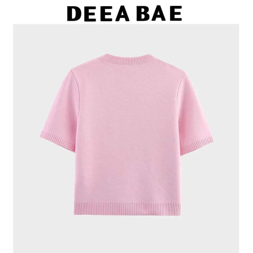 Deeabae Spring And Autumn Round Neck Short Sleeve Simple Fashion Single Breasted Knitted Cardigan Coat for Women