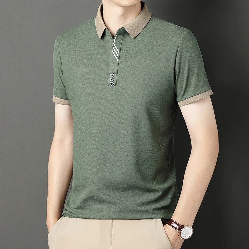 Men's Solid Color Casual Short Sleeve Polo Shirt for Summer Business and Leisure
