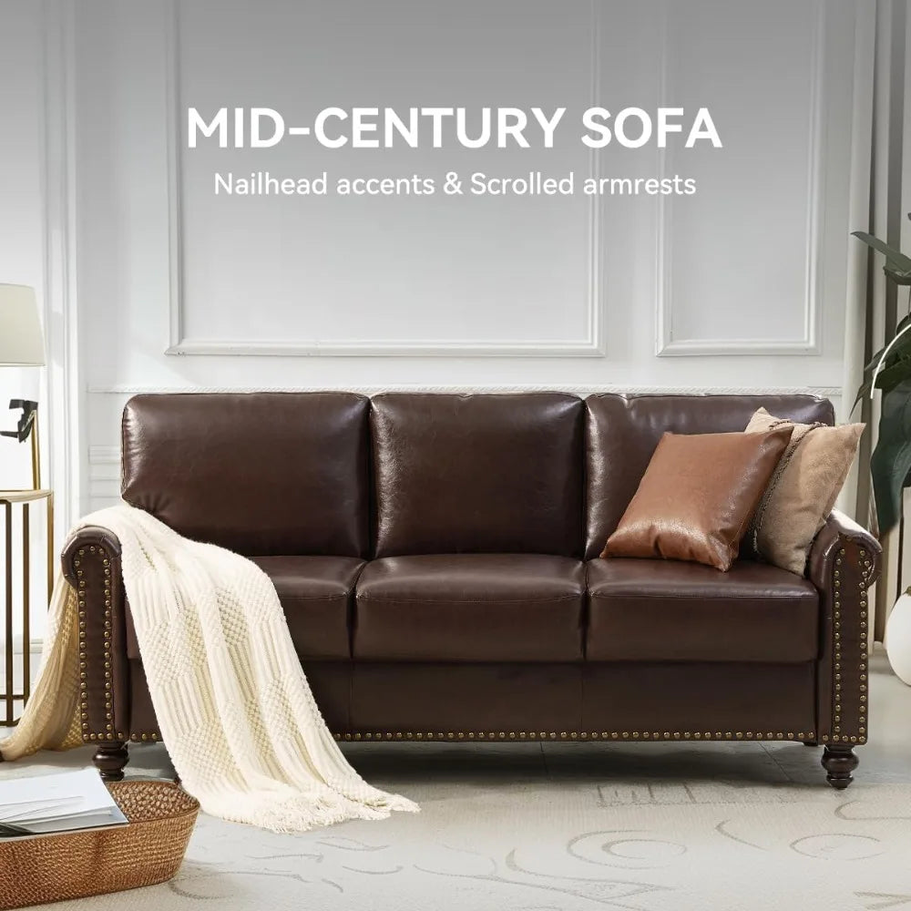 HUANZHUANG Faux Leather Sofa With Storage Mid Century
