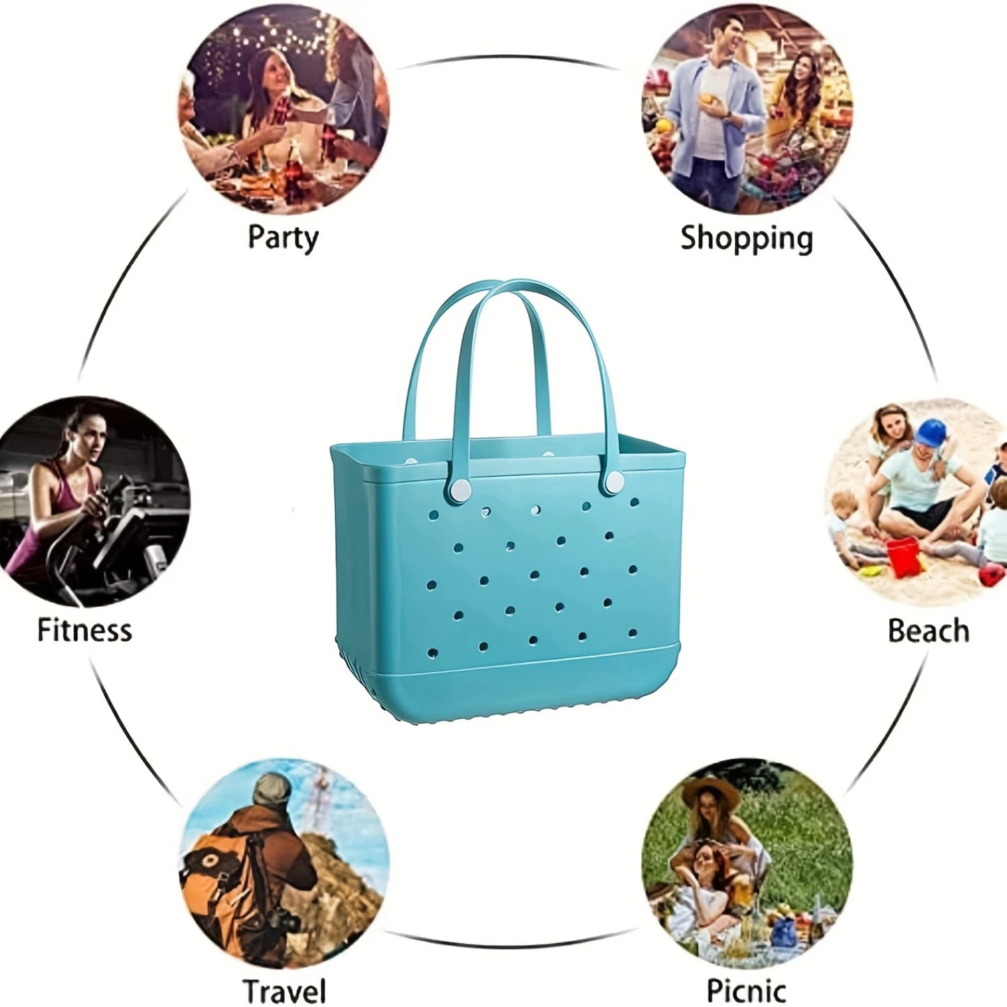 Rubber Tote Bag Large Capacity Sundry Handbag Outdoor Bag for Travel Beach Swimming Solid Color Waterproof Bag