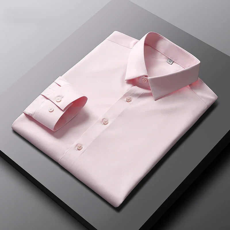 Men's Casual Long Sleeved Solid Color Shirt Non Iron Wrinkle Resistant Business Top