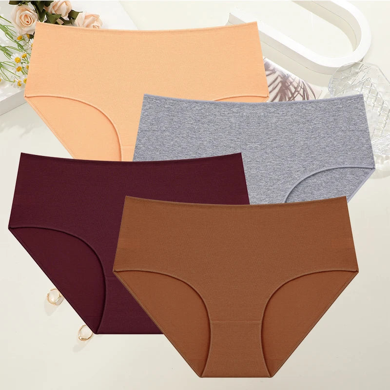 4Pcs/Set Comfort Cotton Panties Women High Waist Briefs Seamless Underwear Breathable Underpants Plus Size Panty S-2XL Intimates