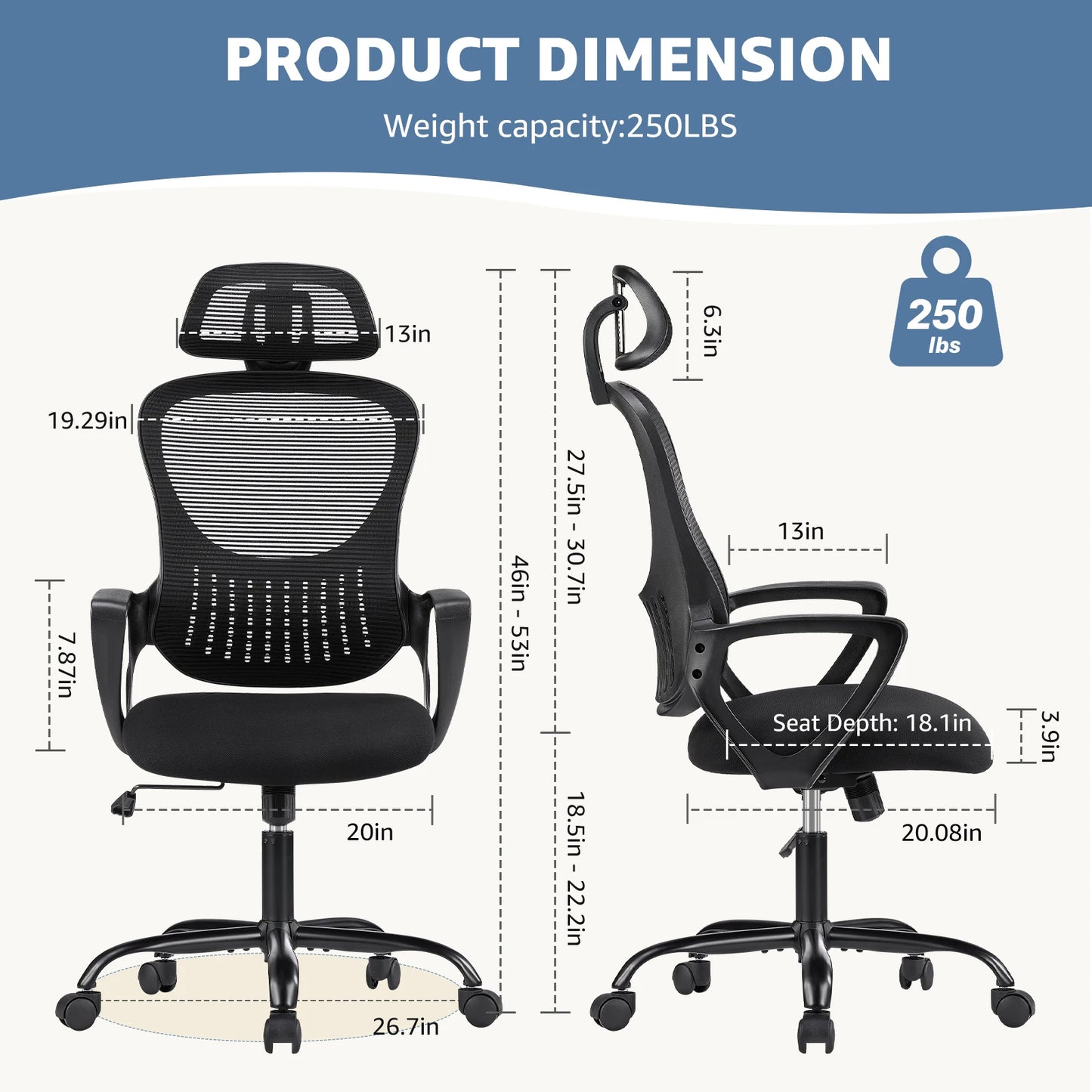 JHK Ergonomic Mesh Fixed Armrest Living Room Rocking Gaming Chair Adjustable Headrests Comfortable Lumbar Support For Home