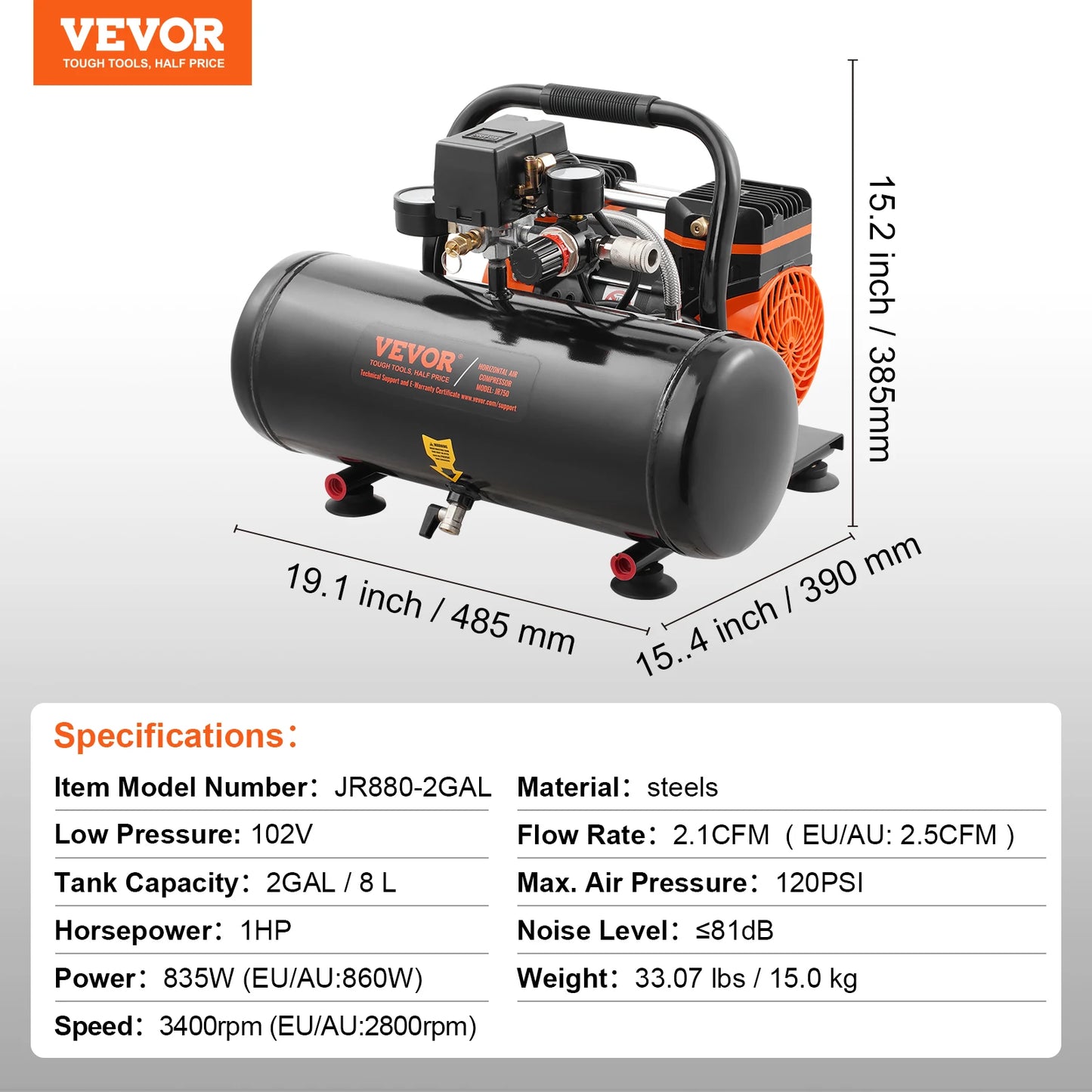 SucceBuy Air Compressor 750W 1450W 3000W Oil Free Portable Quiet Compressor Pump for Auto Repair and Tire Inflation