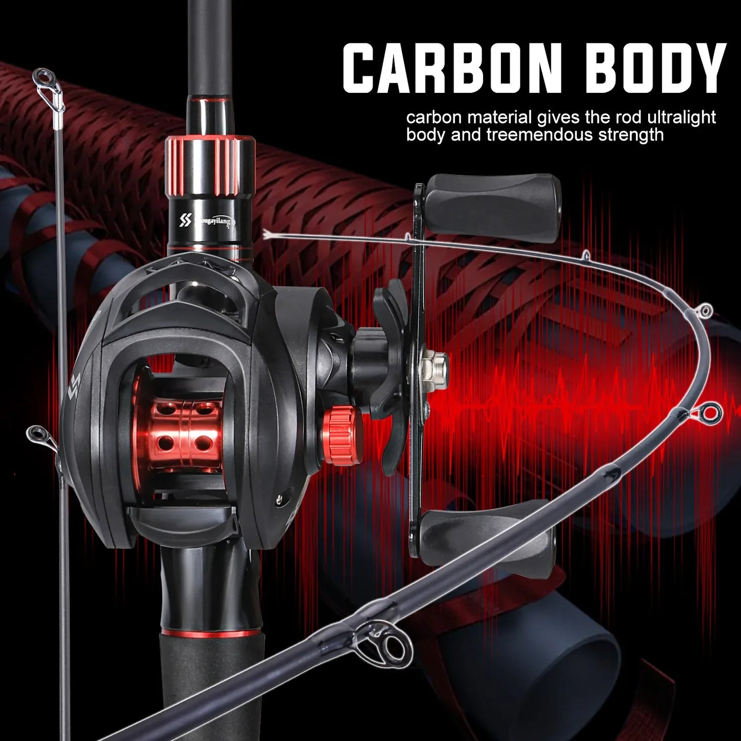 Sougayilang Fishing Rod Reel Combo 1.8 to 2.1 Meter Carbon Fiber Casting Rod and 7.2 to 1 Gear Ratio Baitcasting Reel Max Drag 10 Kilograms for Bass Fishing