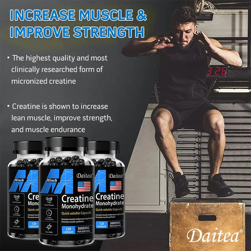 Creatine Monohydrate 3000 Mg Easy To Absorb Supports Strength Muscle 120 Capsules