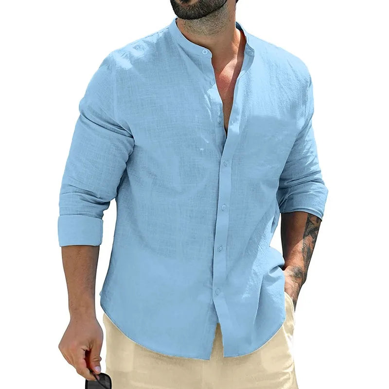 Autumn Men's Long Sleeve Cotton Business T Shirts Breathable Solid Color Streetwear Button Down Shirts White