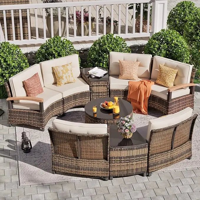 ANGDUO Outdoor Half Moon Patio Furniture Set With Rattan
