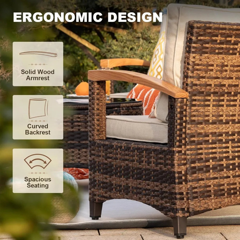 ANGDUO Outdoor Half Moon Patio Furniture Set With Rattan