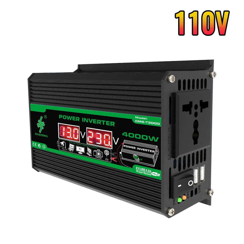 4000W DC 12V To AC 110V 220V Dual USB LCD Display Solar Inverter Portable Power Bank Car Converter For Camping RV