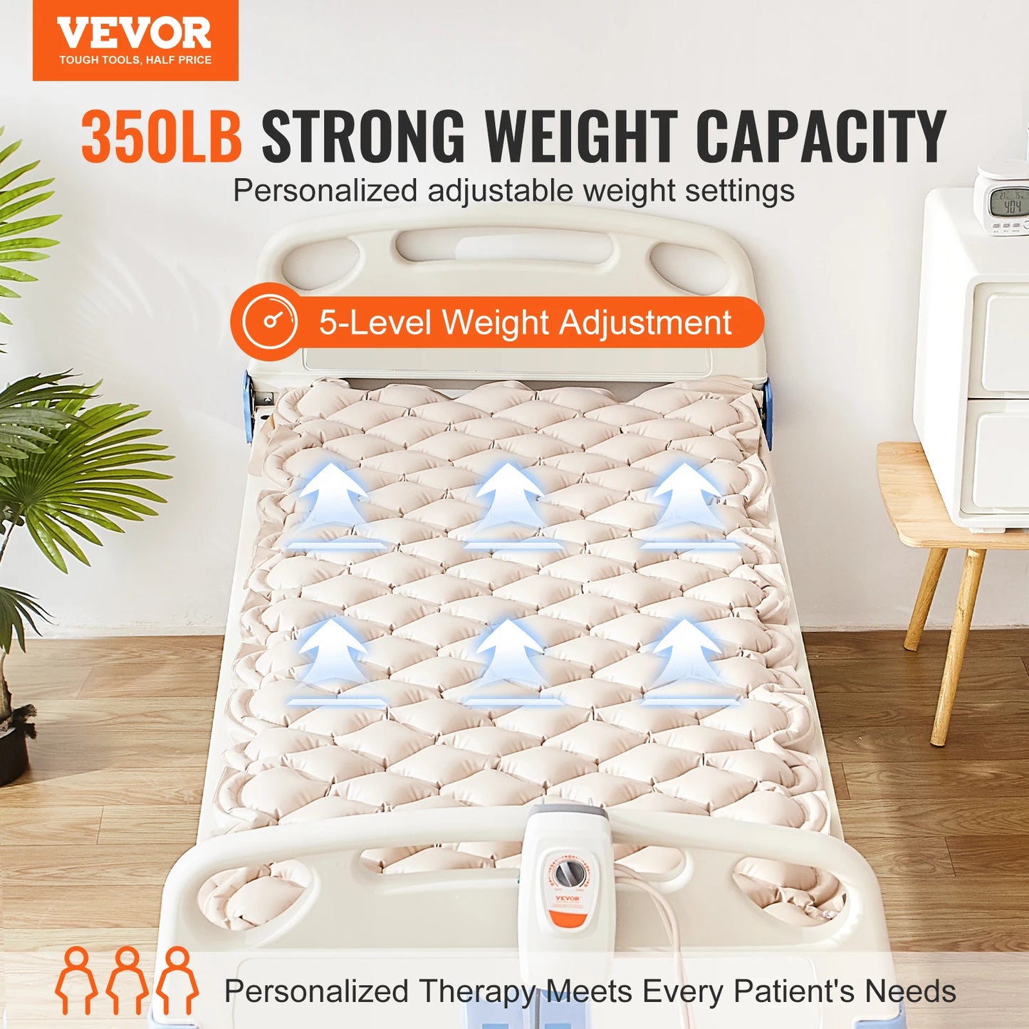 VEVOR Alternating Air Pressure Mattress 5 Level Pressure Air Mattress for Bed Sores Medical Grade PVC Alternating Pressure Pad
