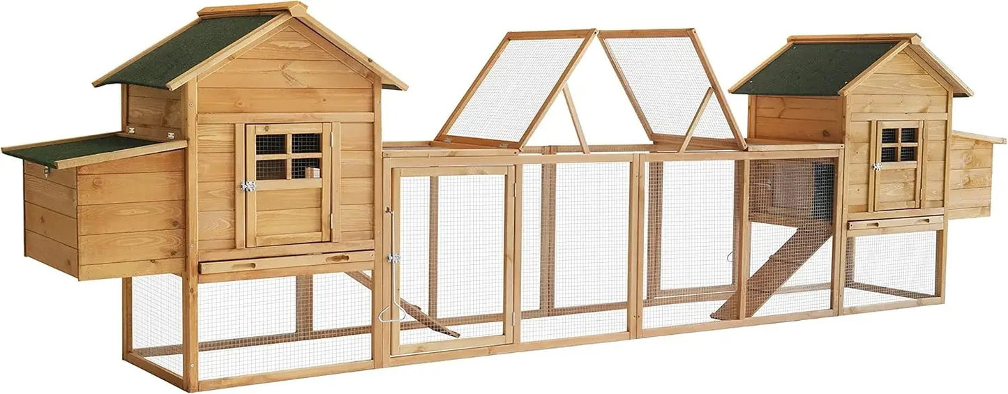 Outdoor Chicken Coop for 2 to 4 Chickens Wooden Hen House Poultry Pet Hutch Run Cage with Waterproof Asphalt Roof and Wire Fence 80 Inches