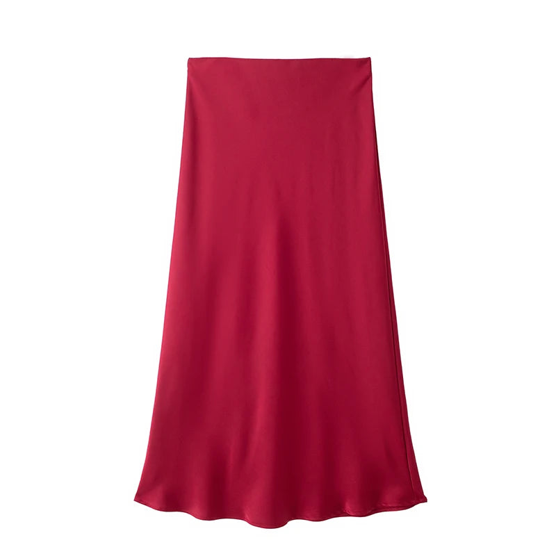 Willshela 2024 Black Satin Skirt Women's High Waist Elegant Long Midi Skirt for Office Fashion