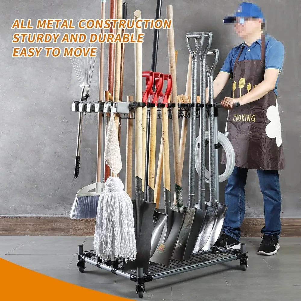 Heavy Duty Garden Tool Organizer Garage Storage Holder Large Long Farming Tools Lawn Tool Metal Rack Shovel Rake Organizer