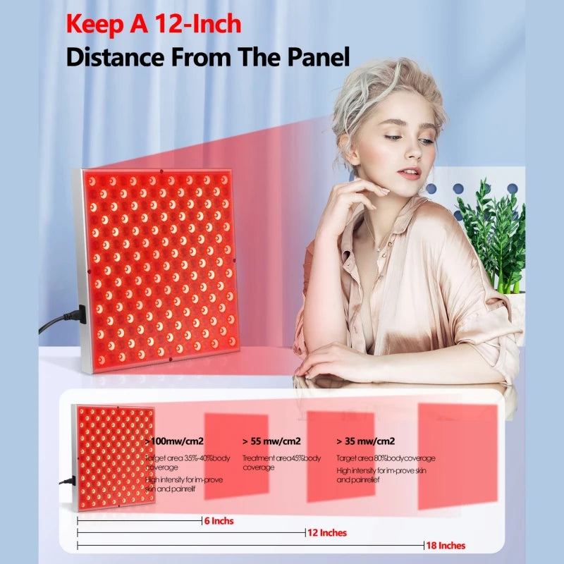 LED Red Light Therapy Panel Lamp for Facial Anti Aging Skin Care and Body Pain Relief with 225 LED Lights