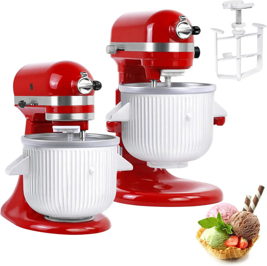Ice Cream Maker Attachment for KitchenAid Stand Mixers Compatible with 4.5QT 5QT and 6QT Models 2 Quart Bowl for Making Yogurt