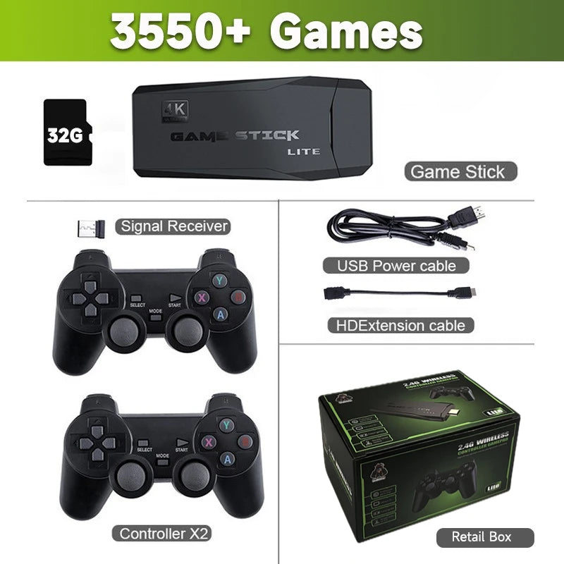 Video Game Stick Lite 4K HD Console 64GB Double Wireless Controller for 10000 Retro Games Kids Christmas Gift
