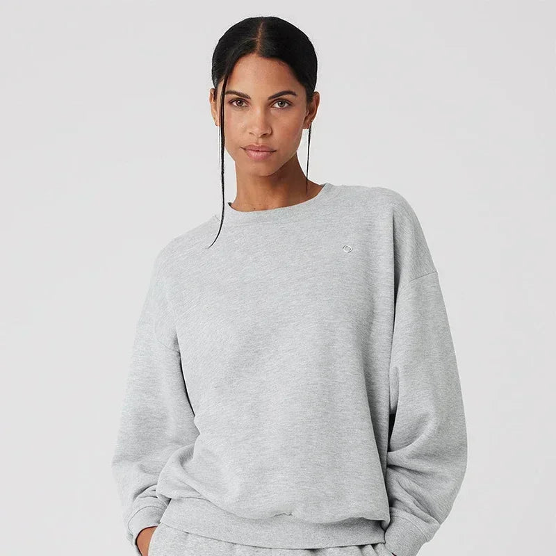 Yoga Pullover Round Neck Cotton Comfortable Solid Color Long Sleeve Hoodie Casual Top Unisex