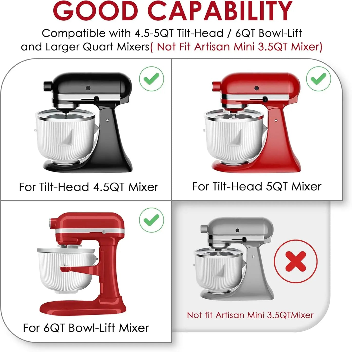 Ice Cream Maker Attachment for KitchenAid Stand Mixers Compatible with 4.5QT 5QT and 6QT Models 2 Quart Bowl for Making Yogurt