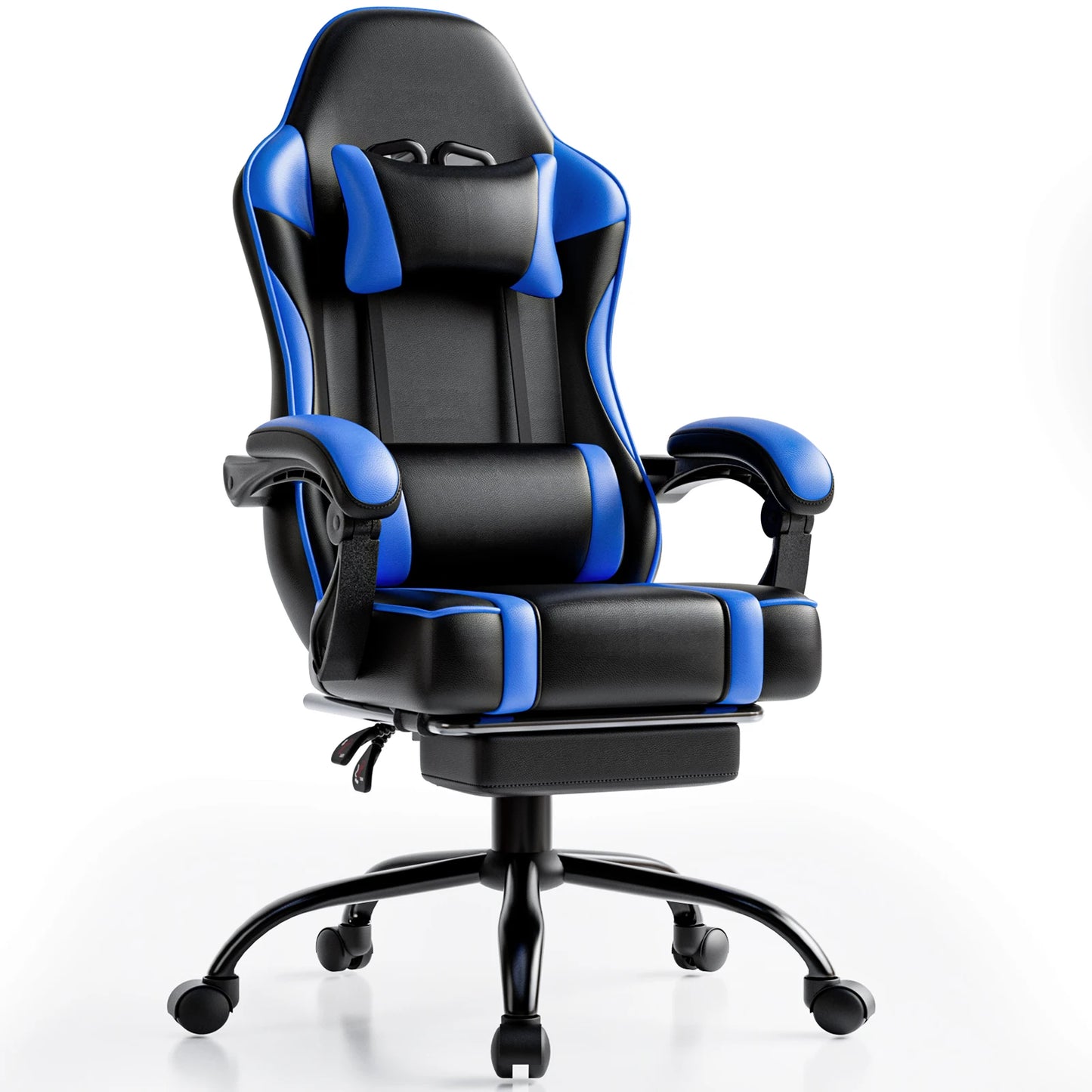 Gaming Chair with Footrest PU Leather Video Game Chair for Adults Reclining Office Desk Chair