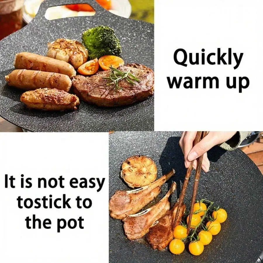 Korean Grill Pan,Nonstick Round Griddle Grill Pan for BBQ,Round BBQ Griddle with Handle,Multifunctional Stove Plate for Meats