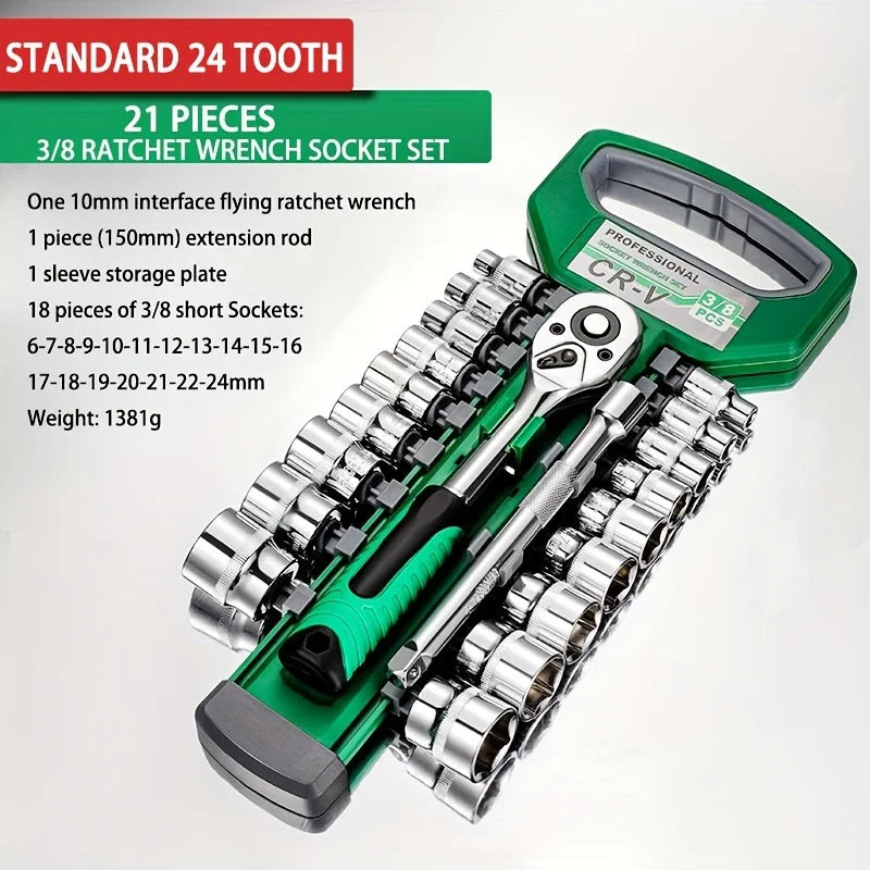 24 Tooth Drive Socket Set 1/4 Inch 3/8 Inch 1/2 Inch Ratchet Socket Wrench Set Compact Sockets Set for Car Repair Mechanic Tool