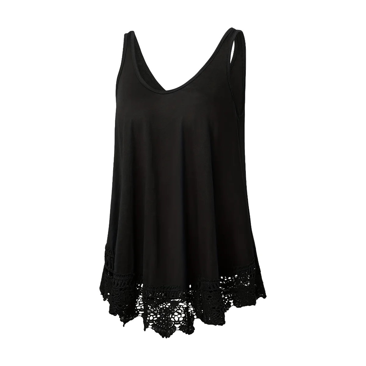 2025 Selected Style Black Sleeveless Top with Lace Patchwork Comfortable Round Neck Design for Women