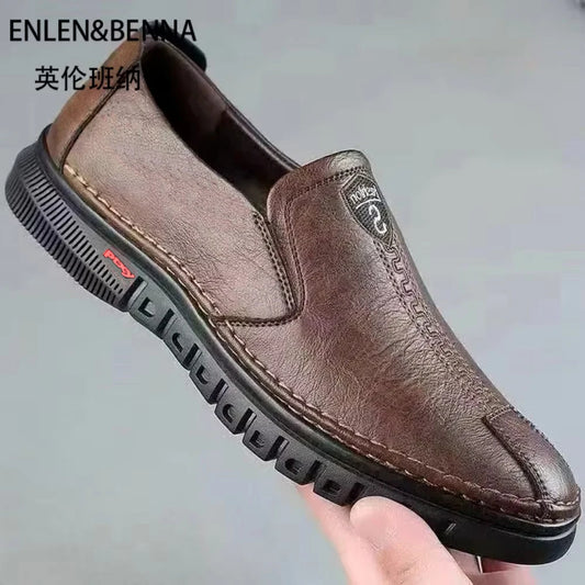 Men's Comfortable Fashion Synthetic Leather Shoes Soft Sole Non-Slip Casual Footwear
