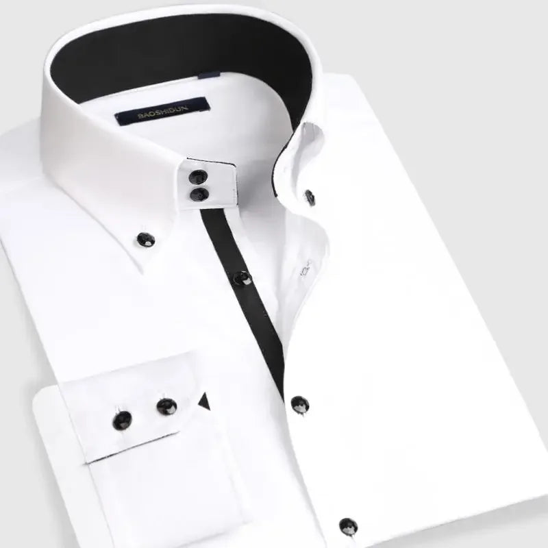 Premium Quality White Dress Shirts for Men Non Iron Wrinkle Resistant Long Sleeve Solid Cotton Polyester