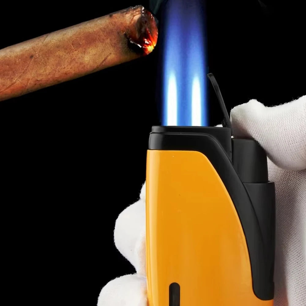 Metal Cigar Lighter 2 Jet Torch Lighter Butane Gas Lighters Windproof Cigarette Lighters W/ Cigar Cutter